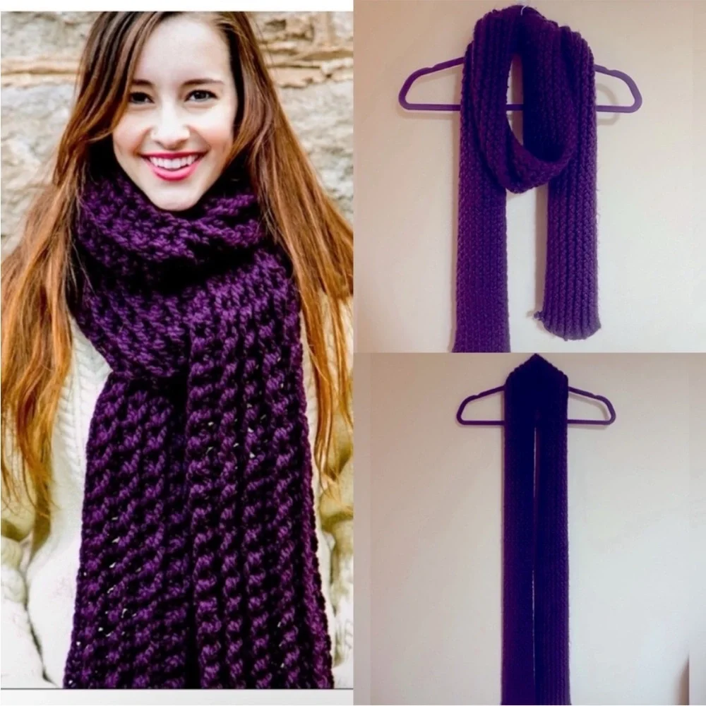 Purple Skinny Knit Scarf - Picture 4 of 4